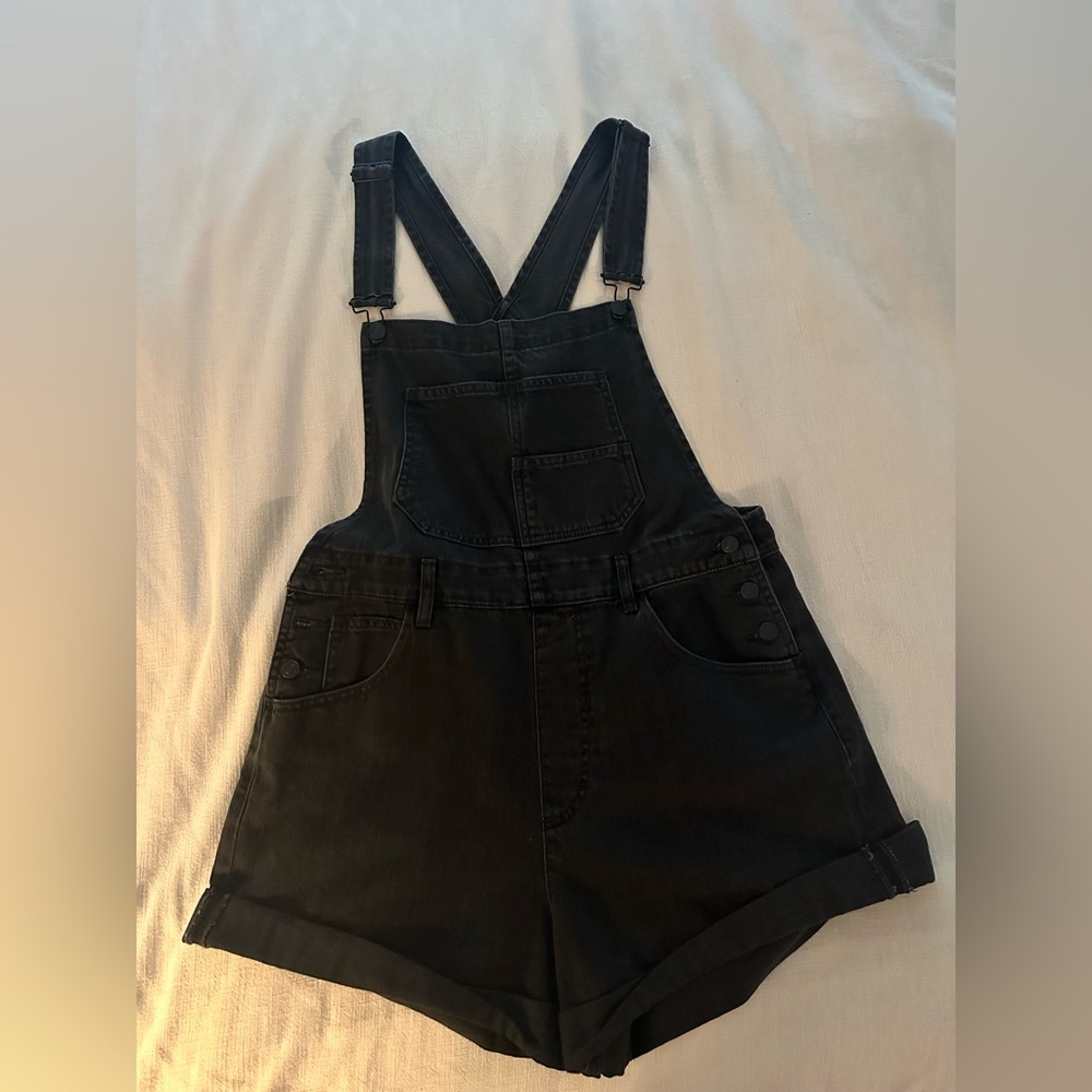 Free People Black Denim Shortalls